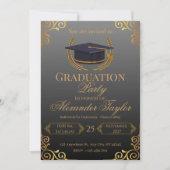 Elegant Black & Gold Graduation 招待状 (正面)