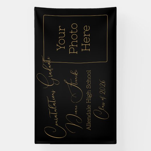 Elegant Black & Gold Graduation 横断幕 (縦)