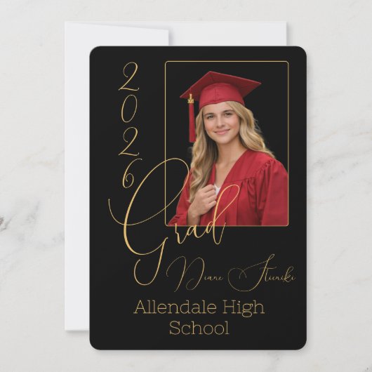 Elegant Black & Gold Graduation Invitation  招待状 (正面)