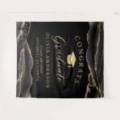 Elegant Black & Gold Graduation Party Backdrop タペストリー (正面(横))