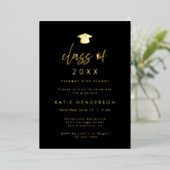 Elegant Black & Gold Graduation Party Invitation 箔シーズンカード (立ち正面)