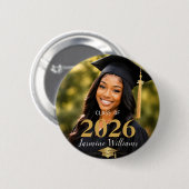 Elegant Black Gold Graduation Portrait Class Year 缶バッジ (正面&裏面)
