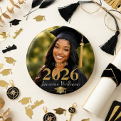 Elegant Black Gold Graduation Portrait Class Year 缶バッジ