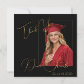 Elegant Black & Gold Graduation Thank You Card サンキューカード (正面)