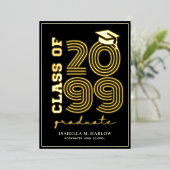 Elegant Black Gold Graduation YY Announcement 箔招待状 (立ち正面)