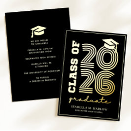 Elegant Black Gold Graduation YY Announcement 箔招待状