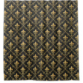 Elegant black gold gray tiled pattern シャワーカーテン (正面)