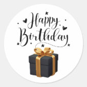 Elegant Black & Gold Happy Birthday ラウンドシール (正面)