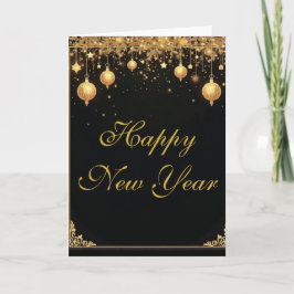 Elegant Black & Gold Happy New Year カード
