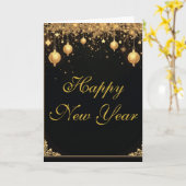 Elegant Black & Gold Happy New Year カード (黄色い花)