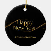 Elegant Black Gold Happy New Year Family Photo Hol セラミックオーナメント (正面)