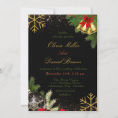 Elegant Black & Gold Holiday Christmas Wedding 招待状 (正面)