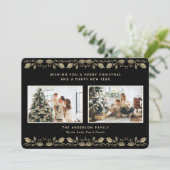 Elegant Black Gold Holly Berries Photo シーズンカード (スタンド正面)