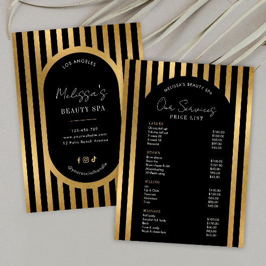 Elegant Black & Gold Lashes Hair Spa Price List