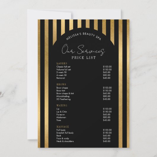 Elegant Black & Gold Lashes Hair Spa Price List (正面)