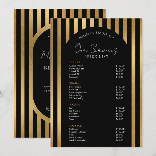 Elegant Black & Gold Lashes Hair Spa Price List (正面/裏面)
