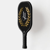 Elegant Black & Gold Laurel Monogram Pickleball Pa ピックルボールラケット (左)