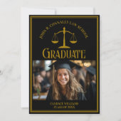 Elegant Black Gold Law School Graduation Photo 案内状 (正面)