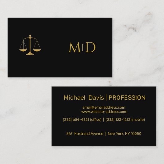 Elegant Black & Gold Lawyer   名刺 (正面/裏面)