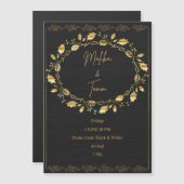 Elegant Black & Gold Leaf Wedding Invitation マグネット招待状 (正面/裏面)