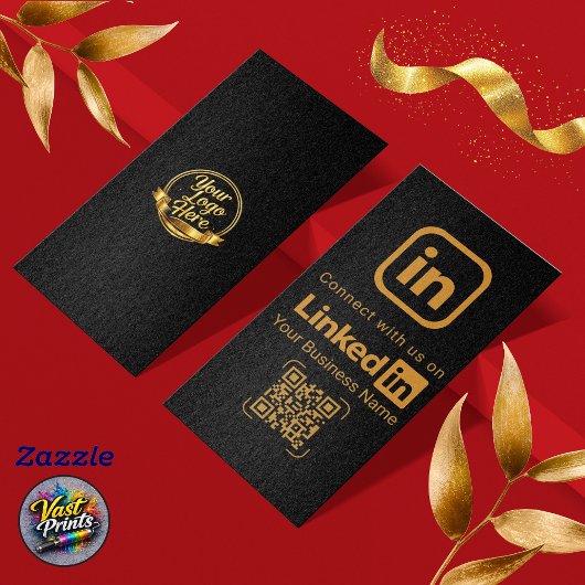 Elegant Black Gold LinkedIn QR Code 名刺