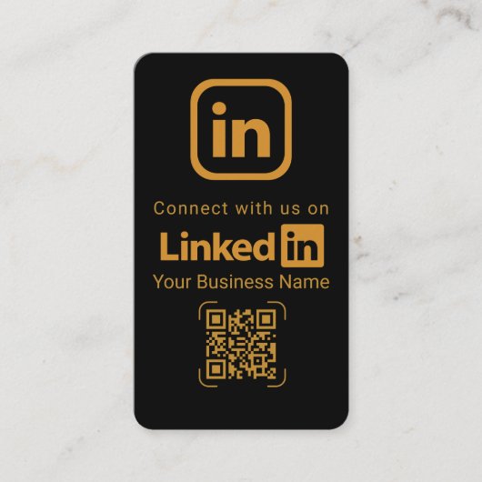 Elegant Black Gold LinkedIn QR Code 名刺 (正面)