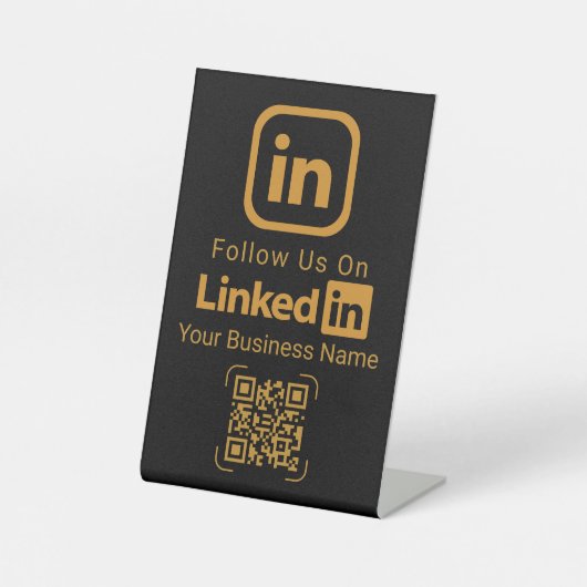 Elegant Black Gold LinkedIn QR Code Business Sign 台座サイン (正面)
