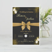 Elegant Black & Gold Luxury Wedding Invitation  招待状 (スタンド正面)