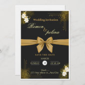 Elegant Black & Gold Luxury Wedding Invitation  招待状 (正面/裏面)