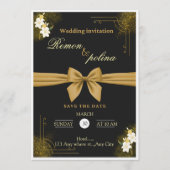 Elegant Black & Gold Luxury Wedding Invitation  招待状 (正面)