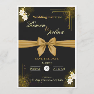 Elegant Black & Gold Luxury Wedding Invitation  招待状