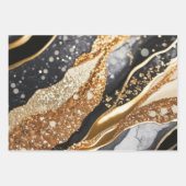 Elegant Black Gold Marble Glitter Abstract Art ラッピングペーパーシート (正面3)