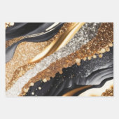 Elegant Black Gold Marble Glitter Abstract Art ラッピングペーパーシート (正面)