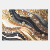 Elegant Black Gold Marble Glitter Abstract Art ラッピングペーパーシート (正面3)