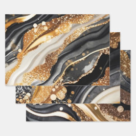Elegant Black Gold Marble Glitter Abstract Art ラッピングペーパーシート