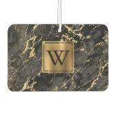 Elegant Black Gold Marble Monogram カーエアーフレッシュナー (正面)