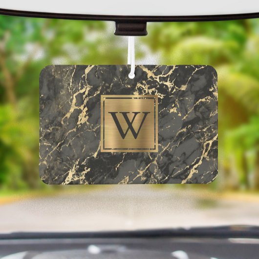 Elegant Black Gold Marble Monogram カーエアーフレッシュナー