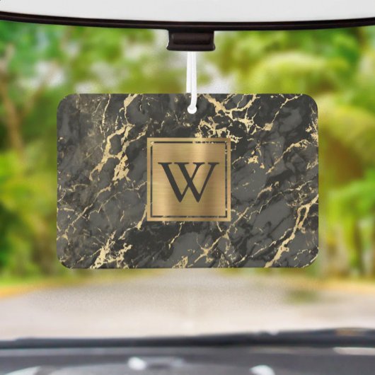 Elegant Black Gold Marble Monogram カーエアーフレッシュナー