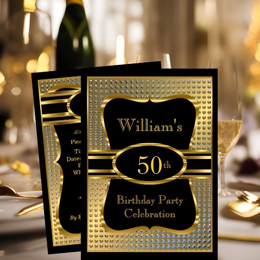 Elegant Black Gold Mens Birthday Party Invitation 招待状