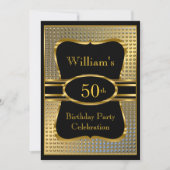 Elegant Black Gold Mens Birthday Party Invitation 招待状 (正面)