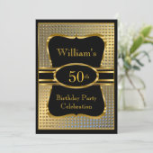 Elegant Black Gold Mens Birthday Party Invitation 招待状 (スタンド正面)