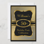 Elegant Black Gold Mens Birthday Party Invitation 招待状 (正面)