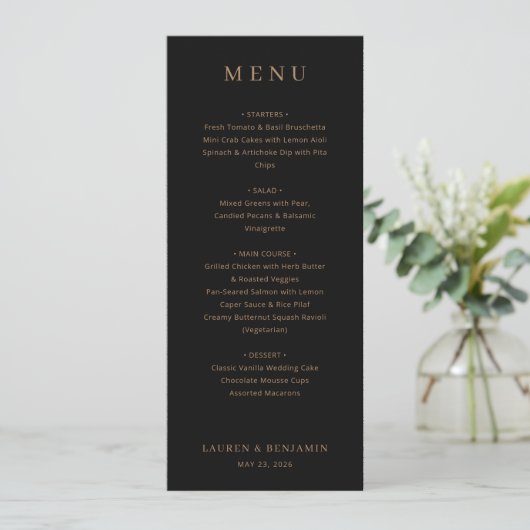 Elegant Black Gold Menu メニュー (スタンド正面)