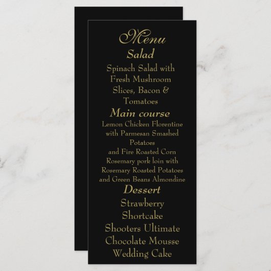 Elegant Black & Gold Menu card メニュー (正面/裏面)