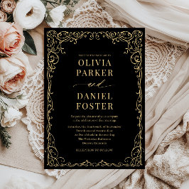 Elegant Black Gold Minimalist Wedding 招待状