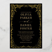 Elegant Black Gold Minimalist Wedding 箔招待状 (正面)