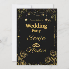 Elegant Black & Gold Minimalist Wedding Invitation 招待状