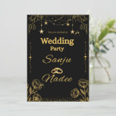 Elegant Black & Gold Minimalist Wedding Invitation 招待状 (スタンド正面)