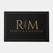 Elegant black Gold Monogram ドアマット (正面)