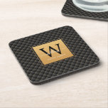 Elegant Black Gold Monogram Initial Script Modern コースター<br><div class="desc">Elegant Black Gold Monogram Initial Script Modern beverage coaster. Features a luxury black and gold diamond pattern background.</div>
